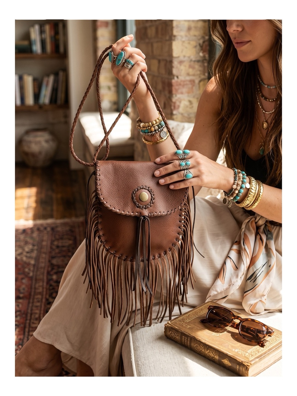 Vintage: OOAK Handmade ☀︎︎ Fringe Whipstitiched Medicine Bag ☀︎︎ Brown Leather